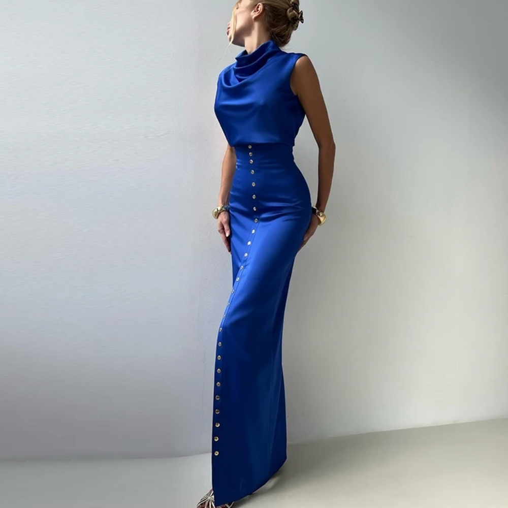 Elegant Crop Top Skirt Set Women Turtleneck Sleeveless Vest High Waist Button - Picture 4 of 7